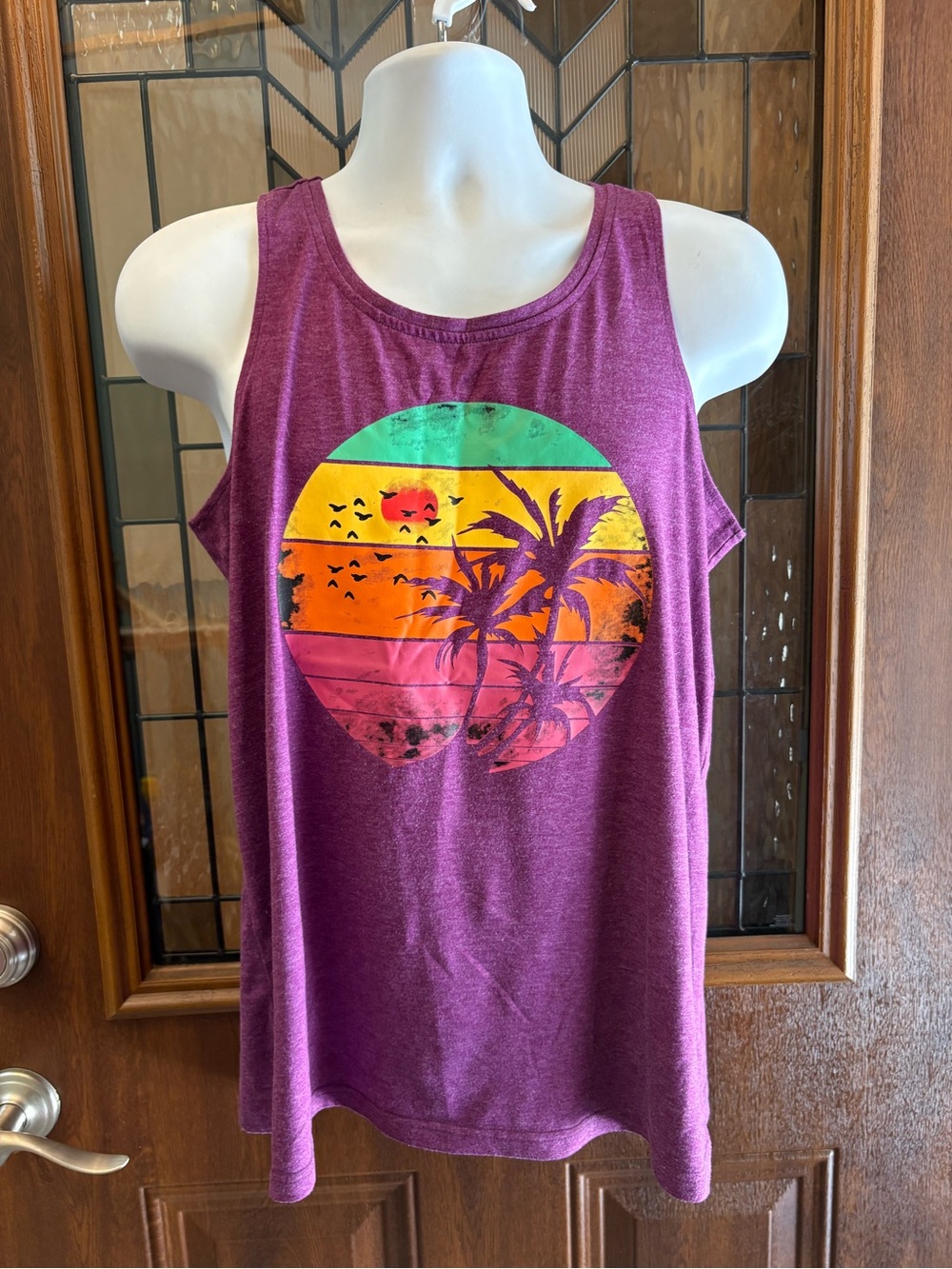 Women’s Sleeveless Graphic Tank Top - Magenta Sunset Palm